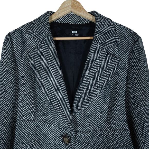 ECI New York Womens Blazer 14 Black White Herringbone Tweed Jacket Chic Workwear - Picture 4 of 15